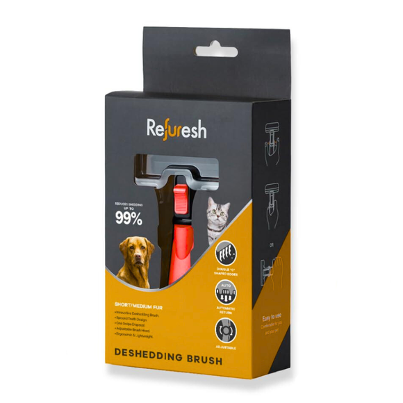 Refuresh Deshedding Brush Red – Medium Size, Short and Medium Fur Undercoat Remover