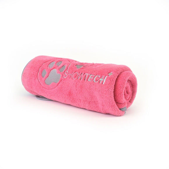Show Tech Coral Fleece Towel 90x56cm – Ultra Absorbent Soft Pink Grooming Towel