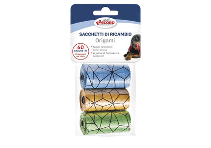 Record Origami Pattern Excrement Bags – 3 Rolls, Leak-Resistant and Easy-Tie Design