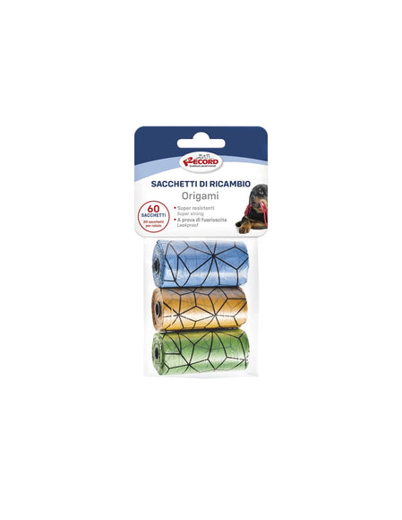 Record Origami Pattern Excrement Bags – 3 Rolls, Leak-Resistant and Easy-Tie Design