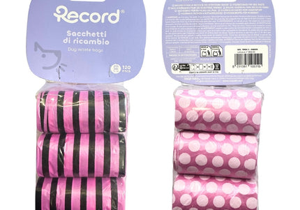 Record Excrement Bags – Pink Patterned Waste Bag Rolls, 6-Pack, Durable Leakproof Design