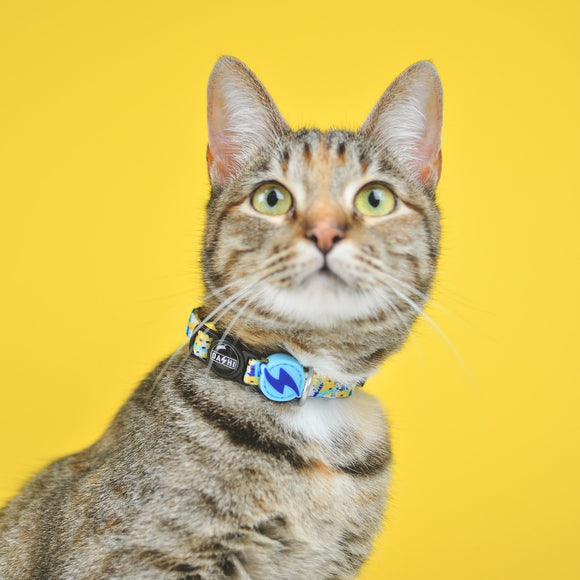 Dashi Nebula Cat Collar – Blue and Yellow Abstract Pattern, Adjustable and Lightweight