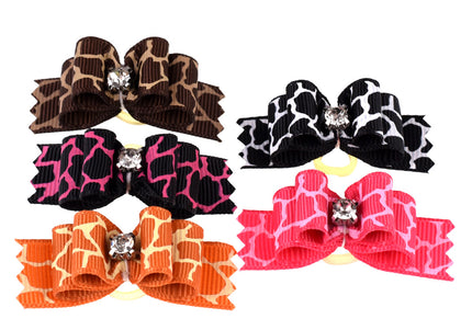 Blovi Wild Glam Grooming Bows – Elegant Leopard Print with Diamond Accent, 25 Pack