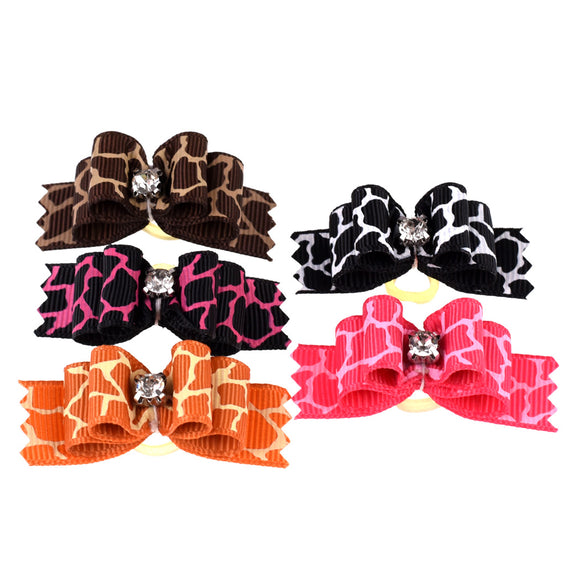 Blovi Wild Glam Grooming Bows – Elegant Leopard Print with Diamond Accent, 25 Pack
