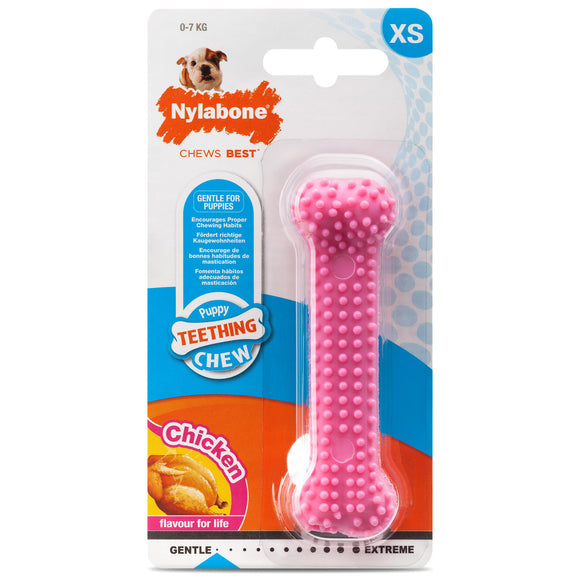 Nylabone Puppy Dental Bone Chicken XS – Safe Chew Toy, Chicken Scented, Blue, Gentle Cleaning