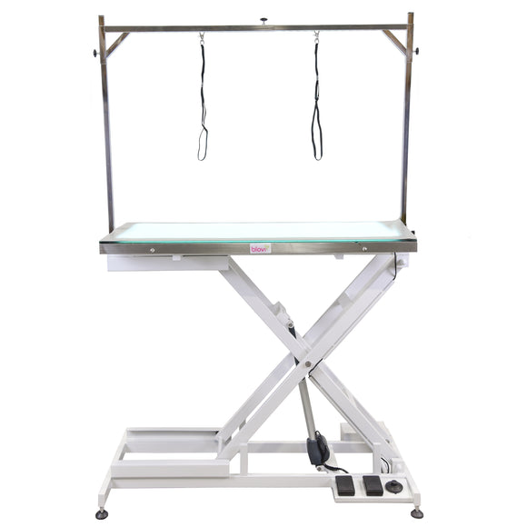 Blovi Luminous Grooming Table 120x65cm – Electric Lift, LED Glass Top, Professional Design