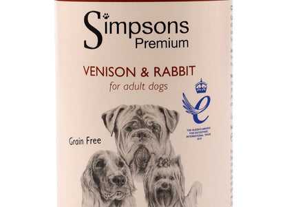 Simpsons Premium Venison and Rabbit Casserole – Grain-Free Adult Dog Food with Vegetables, 12x400g