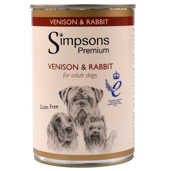 Simpsons Premium Venison and Rabbit Casserole – Grain-Free Adult Dog Food with Vegetables, 24x400g