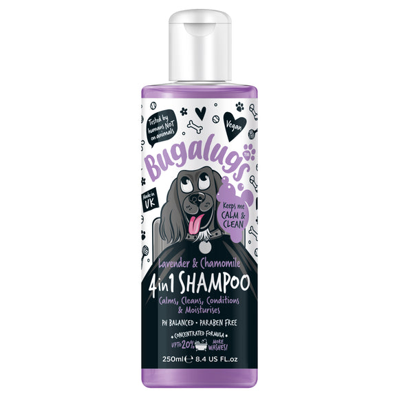 Bugalugs 4in1 Dog Shampoo – Calming Lavender and Chamomile Concentrate, 250ml, 1:10 Dilution
