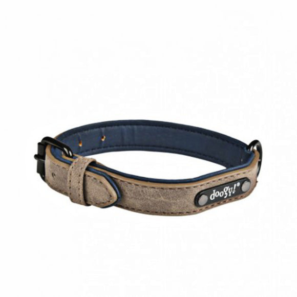 Doogy Simili Sweet Eco-Leather Dog Collar – Beige and Gray, 40cm, Durable Design