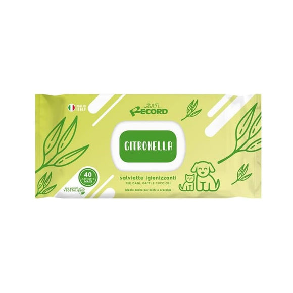 Record Citronella Grooming Wipes – Lemongrass Scented, Multi-Purpose Cleaning, 40 Pack
