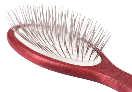 Blovi Red Wood Pin Brush – Large Soft Wooden Brush with 17mm Metal Pins, Gentle Detangling