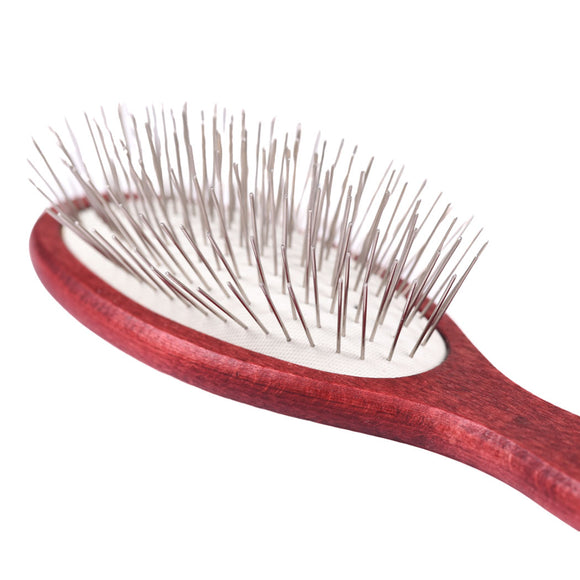 Blovi Red Wood Pin Brush – Large Soft Wooden Brush with 17mm Metal Pins, Gentle Detangling