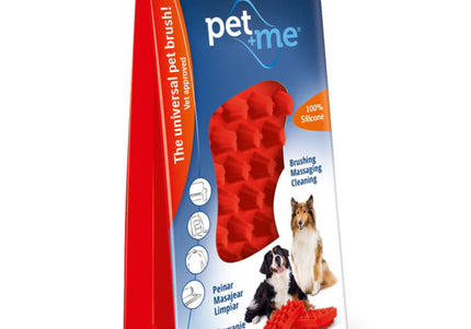 Pet+Me Firm Silicone Brush Red – Thick Bristles for Long Hair and Dense Undercoat Grooming