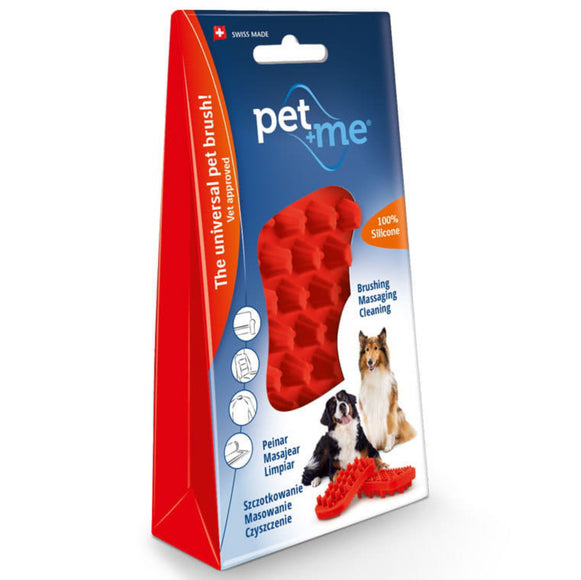 Pet+Me Firm Silicone Brush Red – Thick Bristles for Long Hair and Dense Undercoat Grooming