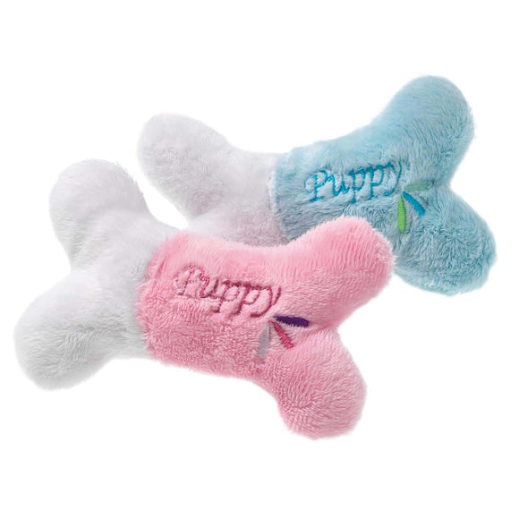 Flamingo Plush Bone Toy 13cm – Soft Squeaky Puppy Play Bone in Blue