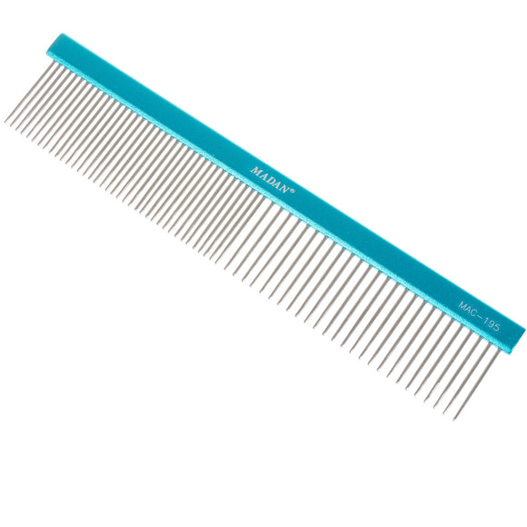 Madan Professional Light Comb 19cm – Lightweight Aluminum Handle, Mixed Tooth Spacing, Purple
