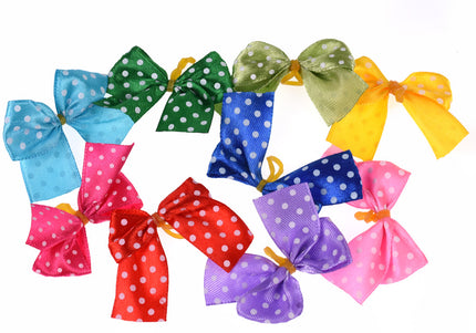 Blovi Polka Dot Satin Grooming Bows – Colorful Elastic Set, 25 Pieces