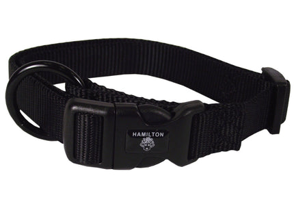 Hamilton Classic Adjustable Nylon Collar 25mm – Smooth Fit, Durable Black Design for Medium and Large Breeds