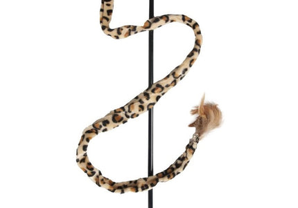 Flamingo Cat Dangler Toy – Leopard-Print Strap with Bell and Feathers, Interactive Play