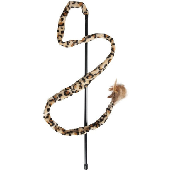 Flamingo Cat Dangler Toy – Leopard-Print Strap with Bell and Feathers, Interactive Play