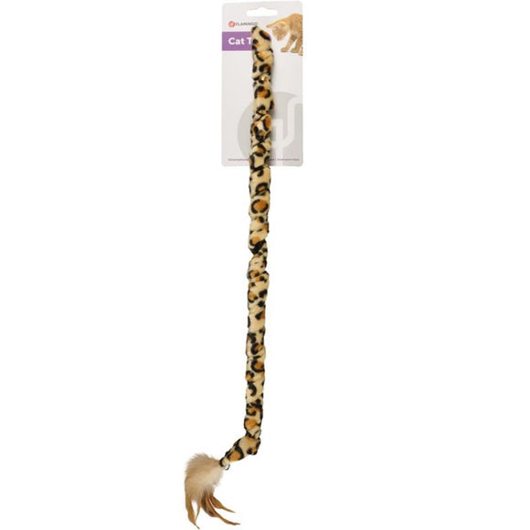 Flamingo Cat Dangler Toy – Leopard-Print Strap with Bell and Feathers, Interactive Play