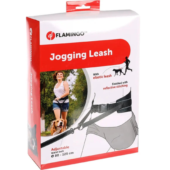 Flamingo CaniCross Jogging Leash – Cushioned Running Leash with Wide Adjustable Belt, Black