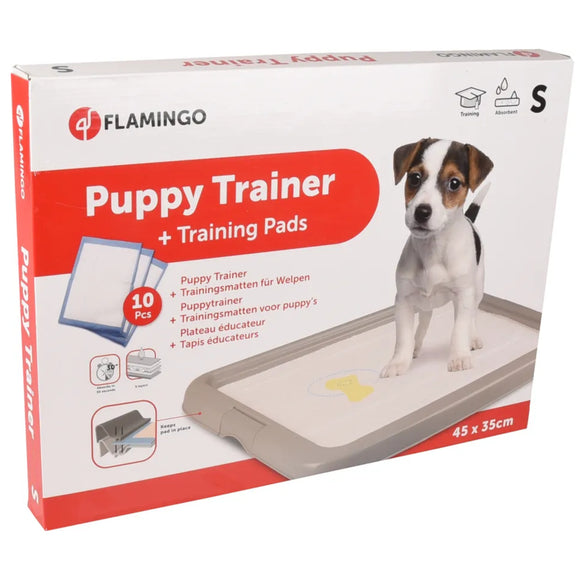 Flamingo Puppy Trainer Litter Box with 10 Absorbent Pads, Small Size – Easy Training Solution