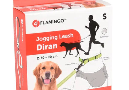 Flamingo Diran Jogging Leash Fluo – Shock-Absorbing Belt and Leash Set, Small Size