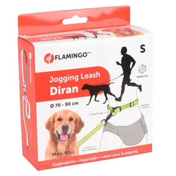 Flamingo Diran Jogging Leash Fluo – Shock-Absorbing Belt and Leash Set, Small Size