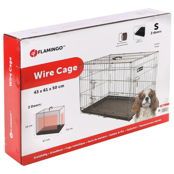 Flamingo Ebo Taupe Metal Dog Cage – Compact Secure Crate, 43x61x50cm
