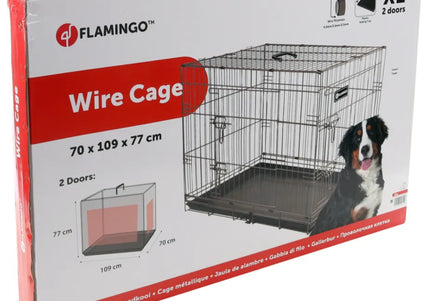 Flamingo Ebo Taupe Metal Dog Cage XL – Sturdy Spacious Crate with Secure Latch, 70x109x77cm
