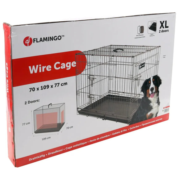 Flamingo Ebo Taupe Metal Dog Cage XL – Sturdy Spacious Crate with Secure Latch, 70x109x77cm