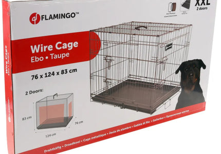 Flamingo Ebo Taupe Metal Dog Cage XXL – Spacious Durable Crate with Secure Double Doors