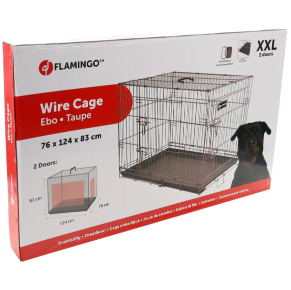 Flamingo Ebo Taupe Metal Dog Cage XXL – Spacious Durable Crate with Secure Double Doors