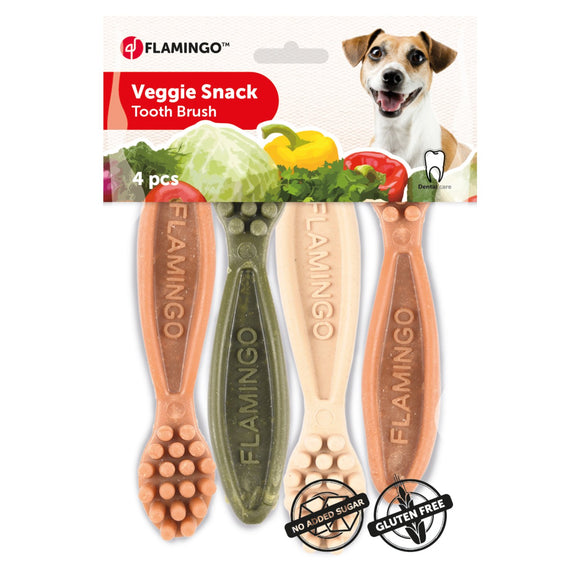 Flamingo Veggie Snacks – Toothbrush-Shaped Chews, 12.5cm, Plant-Based, Promotes Dental Health