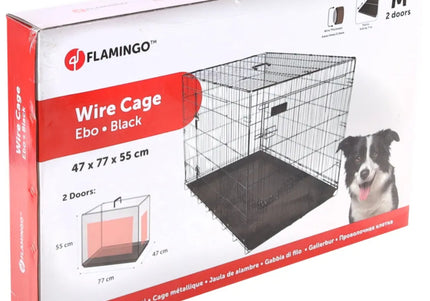 Flamingo Ebo Black Metal Dog Cage – Medium Size, Sturdy and Secure Design, 47x77x55cm