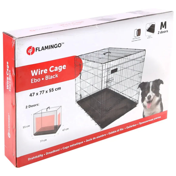 Flamingo Ebo Black Metal Dog Cage – Medium Size, Sturdy and Secure Design, 47x77x55cm