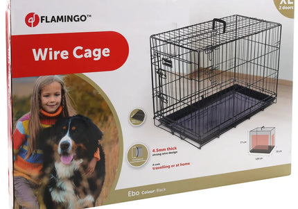 Flamingo Ebo Black Metal Dog Cage XL – Sturdy Spacious Crate with Secure Double Doors
