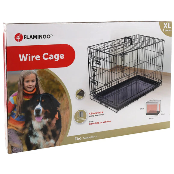 Flamingo Ebo Black Metal Dog Cage XL – Sturdy Spacious Crate with Secure Double Doors