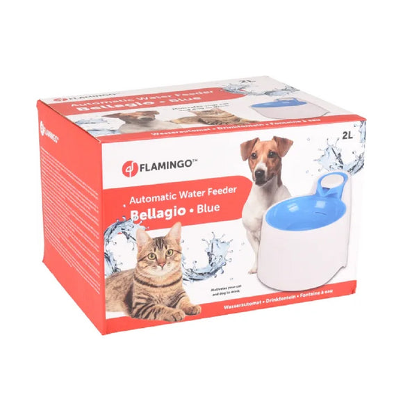 Flamingo Bellagio Automatic Water Feeder 2L – Quiet Blue Pet Fountain with Continuous Flow