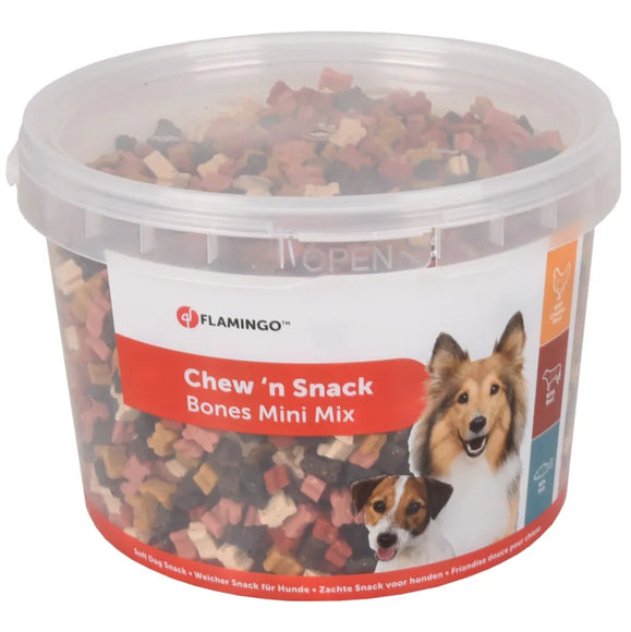 Flamingo Chew'n Snack Minibones Mix – Assorted Chicken, Beef, Fish, 1.8kg, Ideal Training Treats