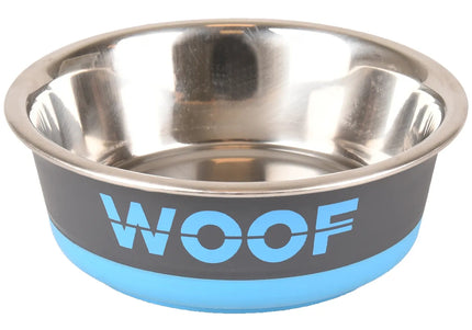 Flamingo Woof Bowl – Medium Stainless Steel Dog Bowl with Non-Slip Base, Durable Design