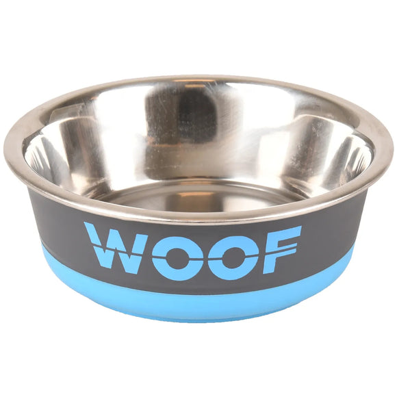 Flamingo Woof Bowl – Medium Stainless Steel Dog Bowl with Non-Slip Base, Durable Design