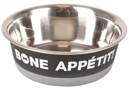 Flamingo Bone Apetit Grey Bowl – Steel Feeding Bowl with Non-Slip Base, Medium Size