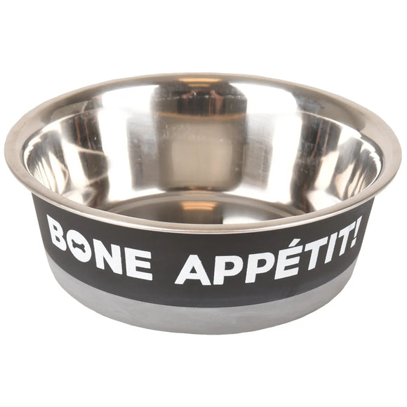 Flamingo Bone Apetit Grey Bowl – Steel Feeding Bowl with Non-Slip Base, Medium Size