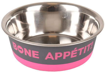 Flamingo Bone Apetit Pink Steel Bowl – Medium Non-Slip Feeding Dish with Durable Base