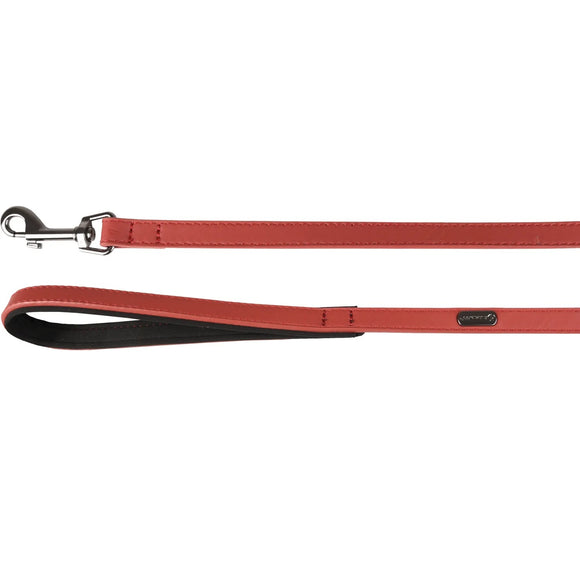 Flamingo Binti Red Leather Leash – Neoprene-Lined Handle, 15mm Wide, 130cm Durable Design