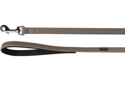 Flamingo Binti Grey Leather Dog Leash – Neoprene-Lined Handle, 130cm, 15mm Wide