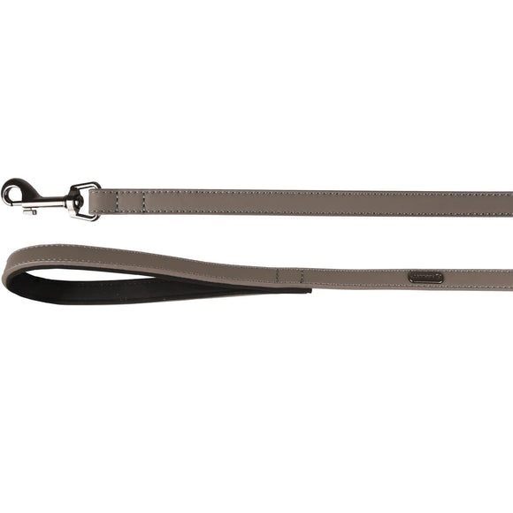 Flamingo Binti Grey Leather Dog Leash – Neoprene-Lined Handle, 130cm, 15mm Wide